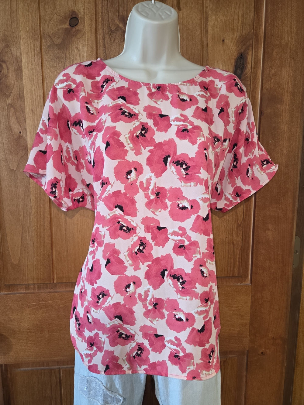 Anne Klein Pink Floral Short-Sleeve Blouse